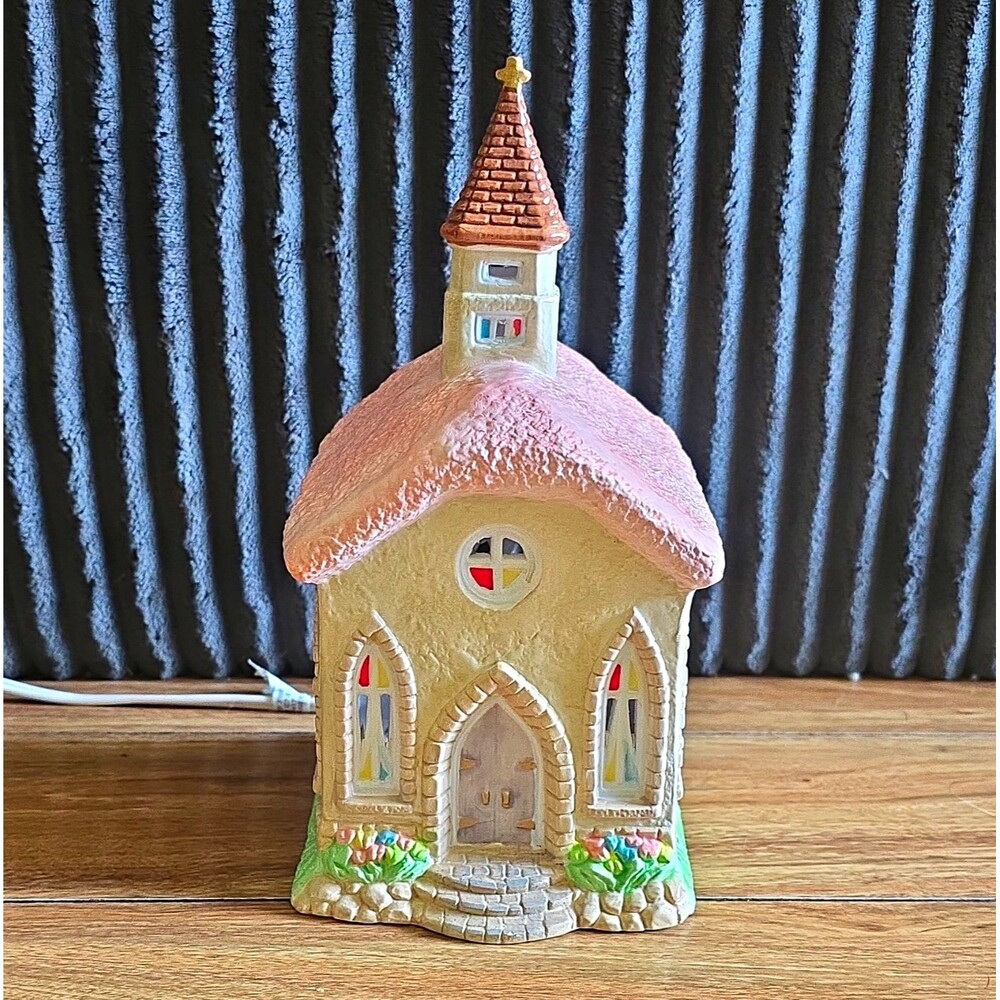 Venture Hopalong Church Porcelain Painted Lighted Easter House Church, Boxed